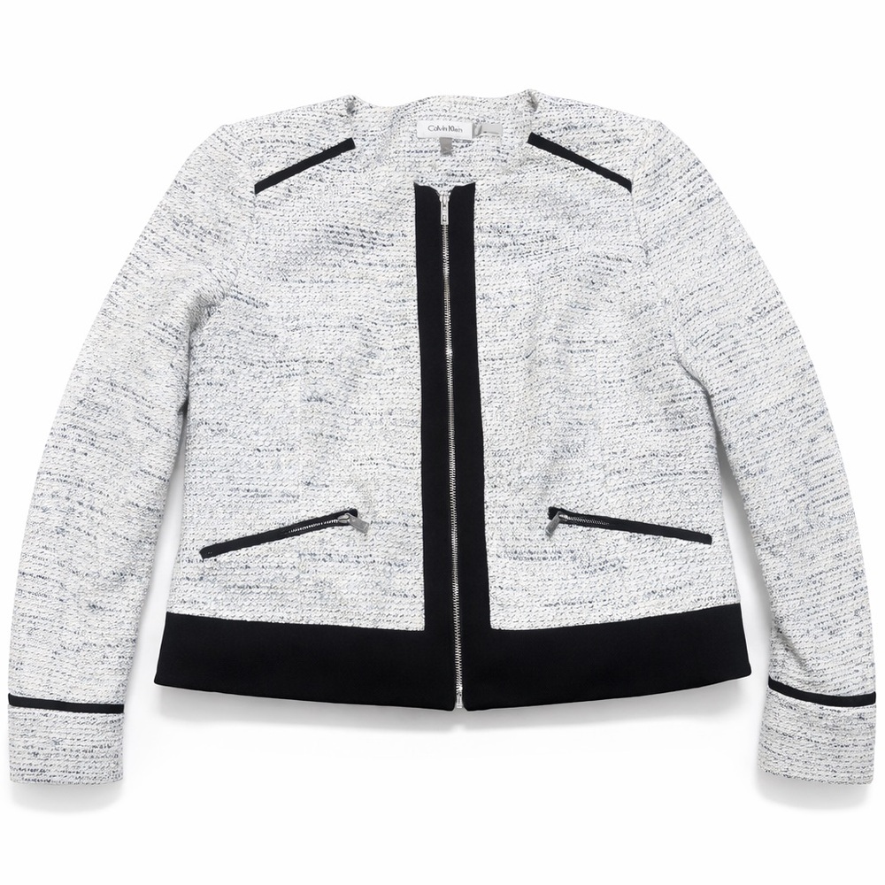 Calvin Klein Textured Zip Front Jacket Black & White Size 12